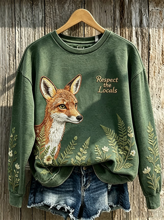 Women's Respect The Locals Forest Deer & Fern Plants Print Sweatshirt