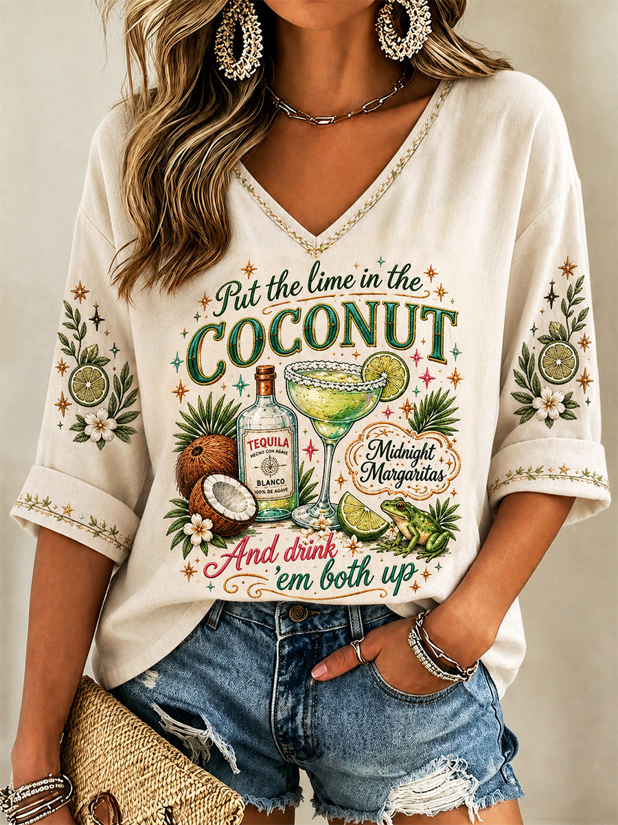 Women's Put The Lime In The Coconut Print V-Neck Tee