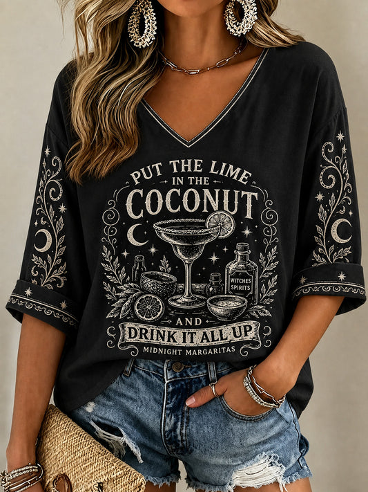 Women's Put The Lime In The Coconut Print V-Neck Tee