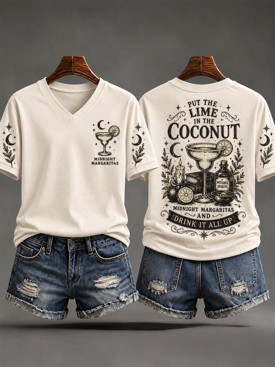 Women's Put The Lime In The Coconut Print V-Neck Tee