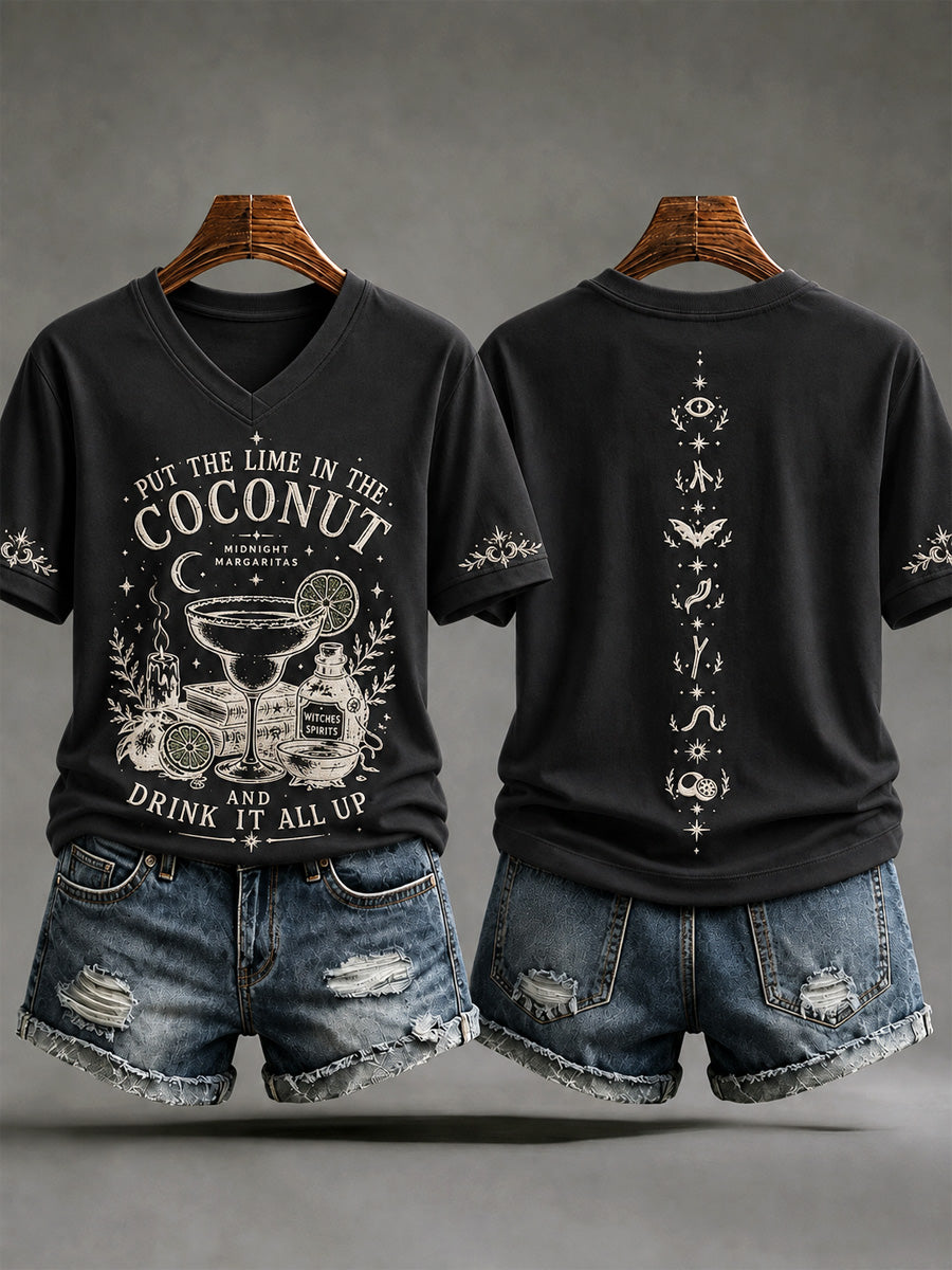 Women's Put The Lime In The Coconut Print V-Neck Tee