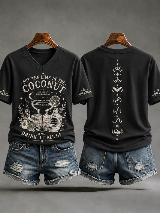 Women's Put The Lime In The Coconut Print V-Neck Tee
