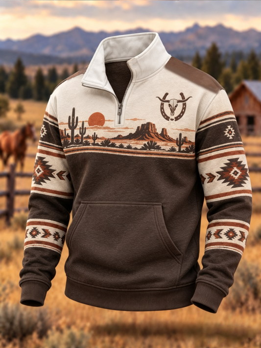 Men's Western-style print Zip-Up Hoodie