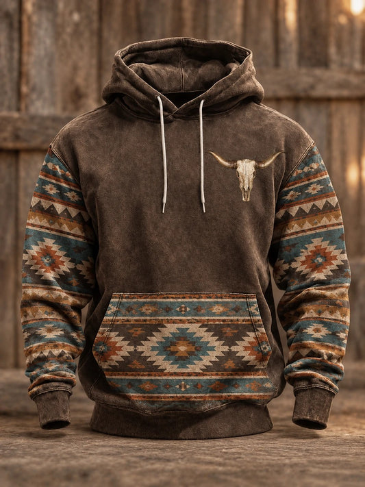 Men's Retro Western Printed Hoodie