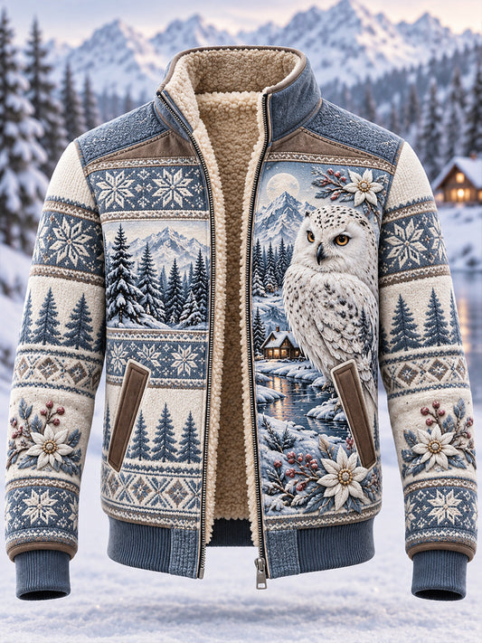 Men's Nordic Forest Animal Print Fleece-Lined Jacket