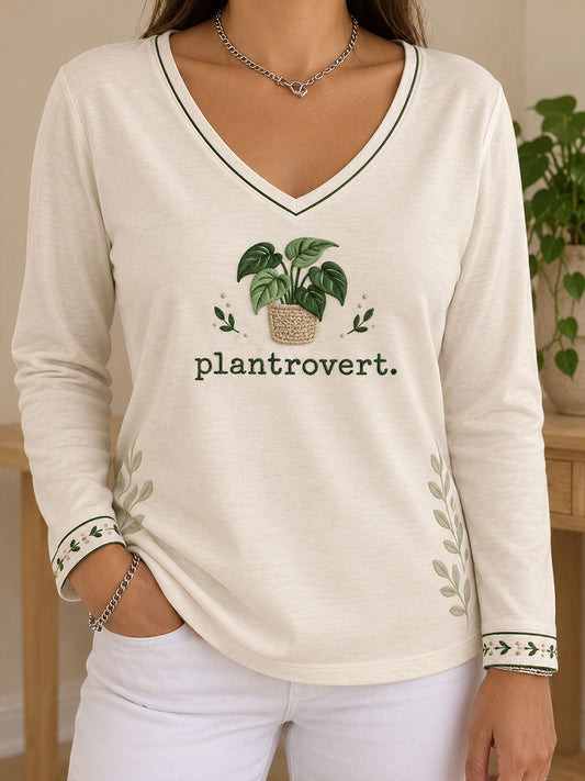 Women's Plants Lover Art Printed V-Neck T-Shirt