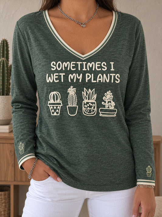 Women's Plants Lover Art Printed V-Neck T-Shirt