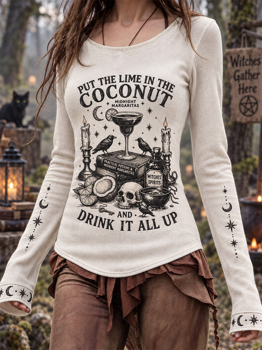 Women's Put The Lime In The Coconut Print Round-Neck Long-Sleeve T-Shirt