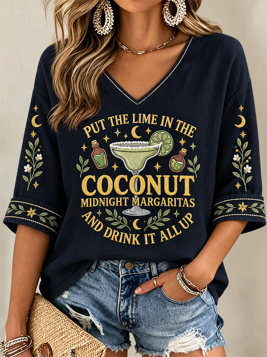 Women's Put The Lime In The Coconut Print V-Neck Tee