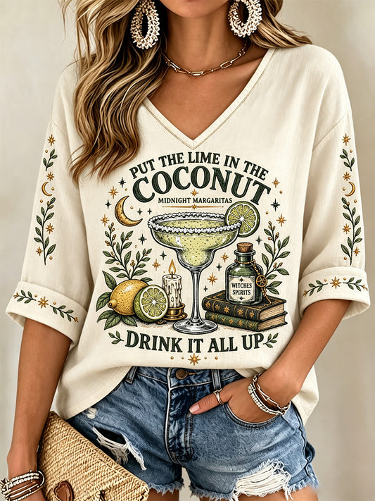 Women's Put The Lime In The Coconut Print V-Neck Tee