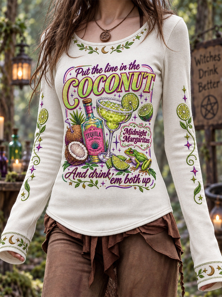 Women's Put The Lime In The Coconut Print Round-Neck Long-Sleeve T-Shirt