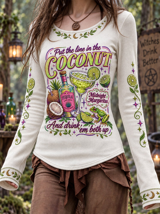 Women's Put The Lime In The Coconut Print Round-Neck Long-Sleeve T-Shirt