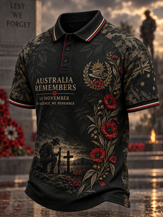 Men's Remembrance Day Commemoration In Australia Short Sleeve Polo Shirt