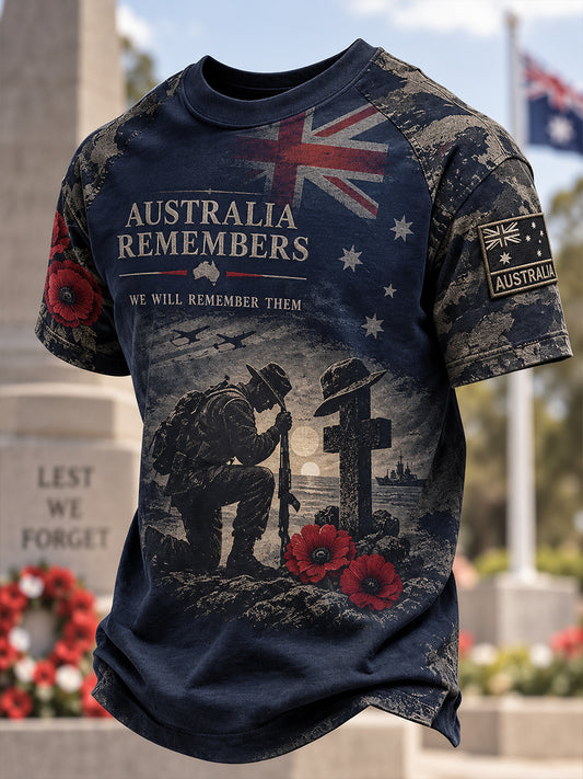 Men's Remembrance Day Commemoration For Veterans In Australia Short Sleeve T-Shirt