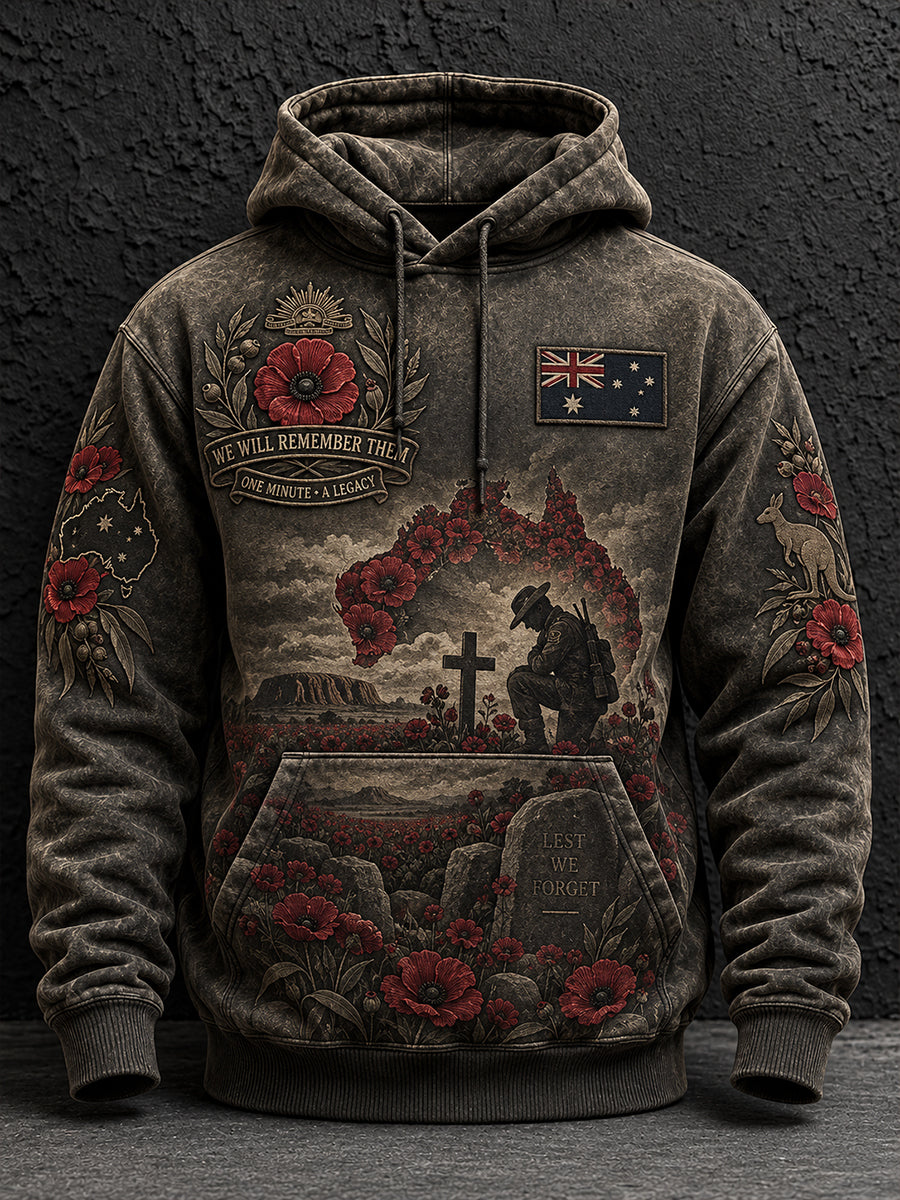 Men's Remembrance Day In Australia Oversized Drop-Shoulder Hoodie with Pockets