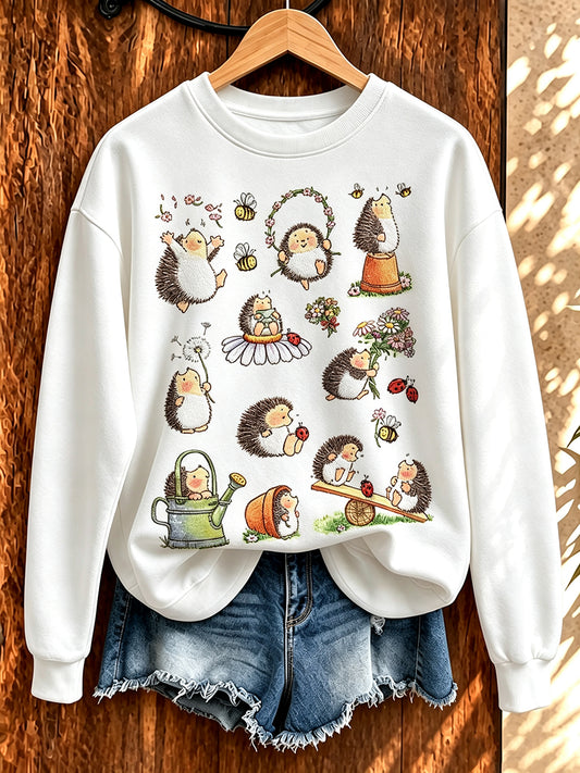 Women's Cute Hedgehog Print Sweatshirt