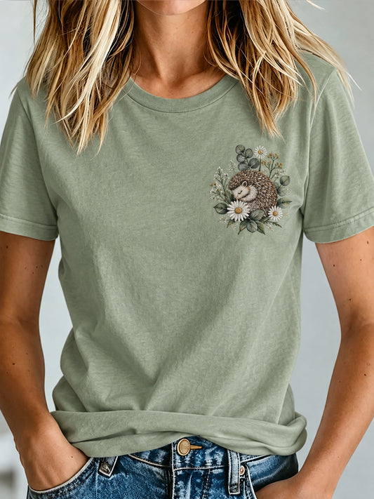 Women's Cute Hedgehog Print T-shirt