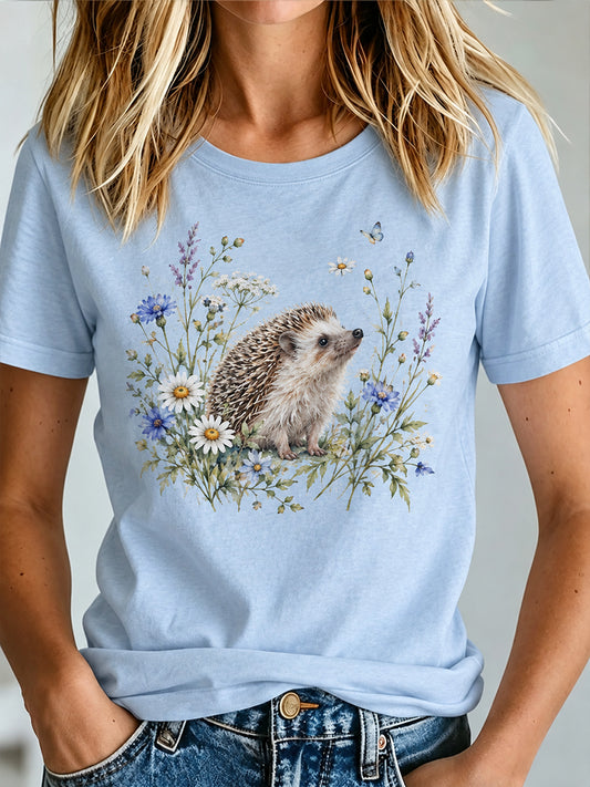 Women's Cute Hedgehog Print T-shirt