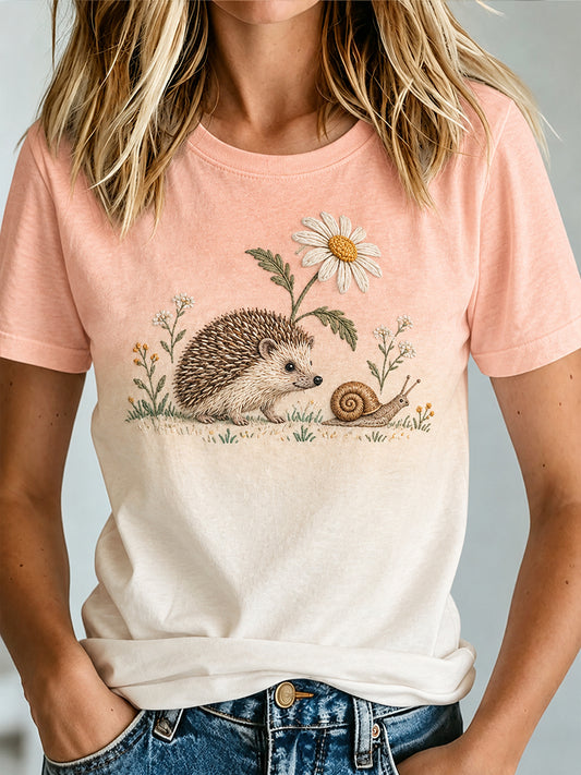 Women's Cute Hedgehog Print T-shirt