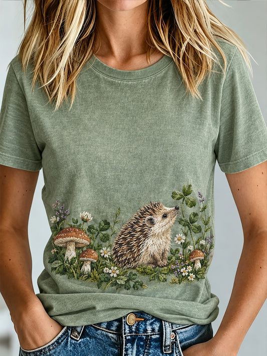 Women's Cute Hedgehog Print T-shirt