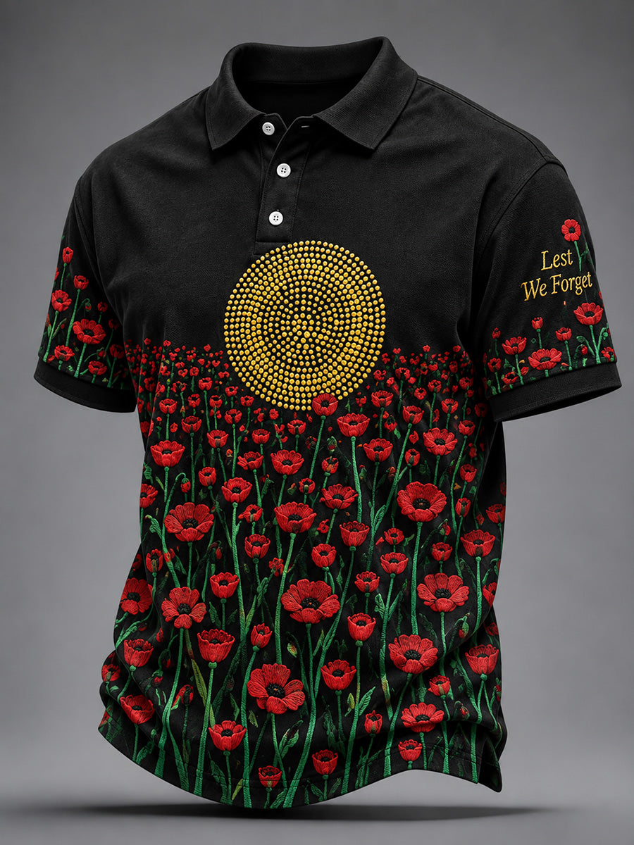 Men's Australia Remember & Honor Aboriginal Flag Print Polo Shirt