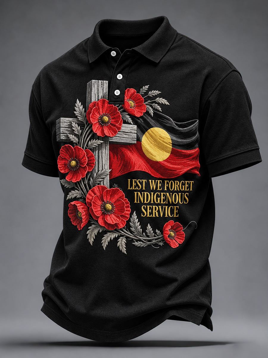 Men's Australia Remember & Honor Aboriginal Flag Print Polo Shirt