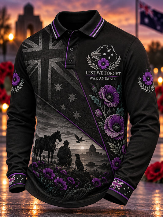 Men's Australia Remembrance Day War Animal Memorial Long Sleeve Shirt