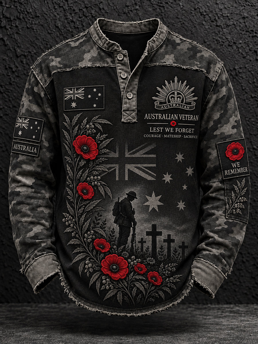 Men's Remembrance Day in Australia  Printed Casual Button T-Shirt