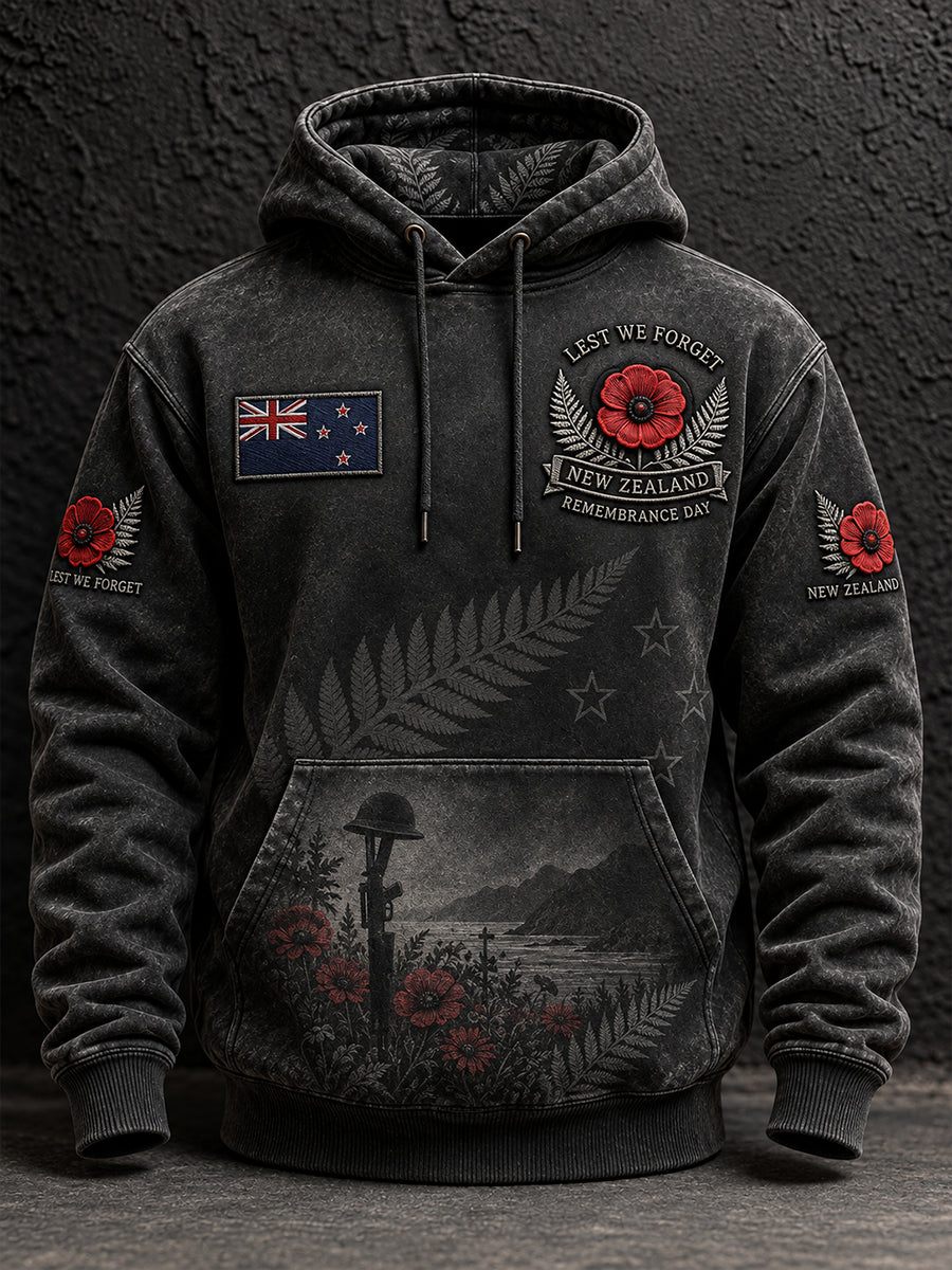 Men's Remembrance Day  in New Zealand Oversized Drop-Shoulder Hoodie with Pockets