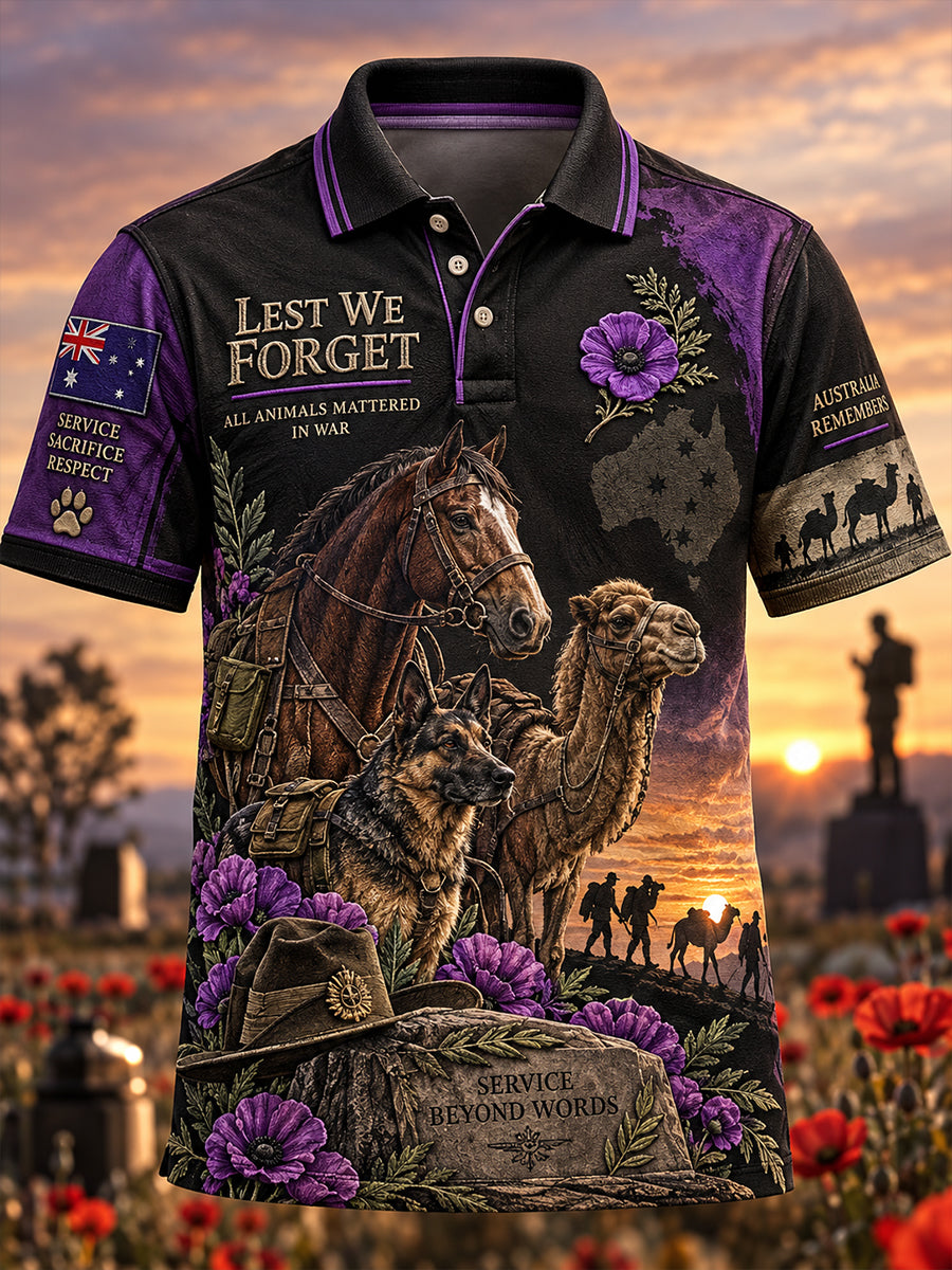 Men's Australian War Animal Memorial For Remembrance Day Short-Sleeved  Shirt
