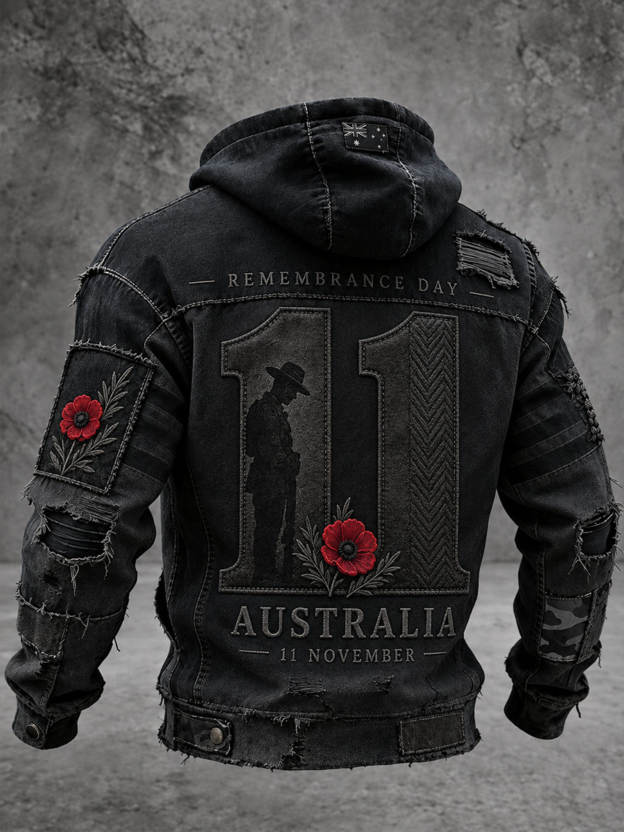 Men's VintageStyle Australian Remembrance Day Graphic Print Casual Hoodie Jacket