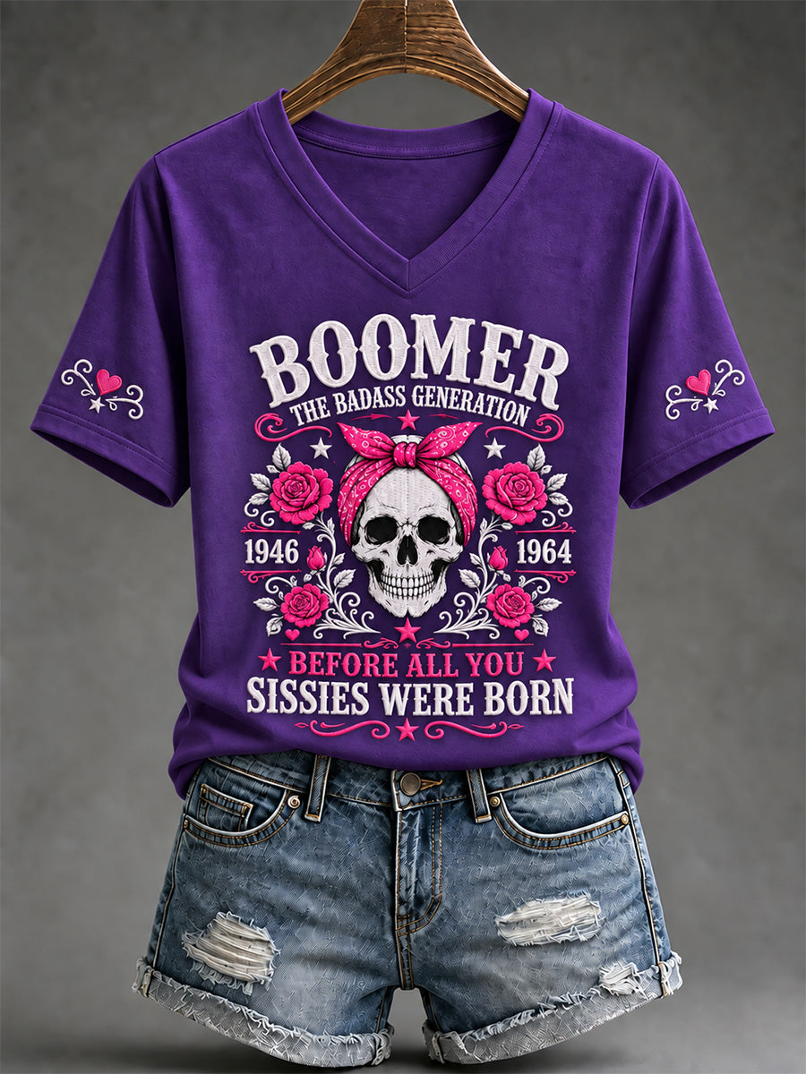 Women's The Badass Generation Before All You Sissies Were Born Print V-Neck Tee