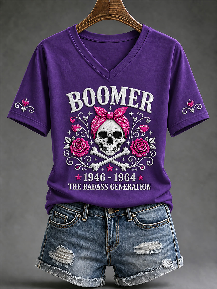 Women's The Badass Generation Before All You Sissies Were Born Print V-Neck Tee