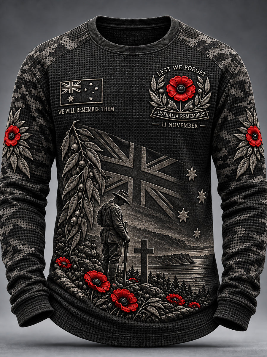 Men's ustralian Veterans Remembrance Day Waffle Long Sleeve T-Shirt