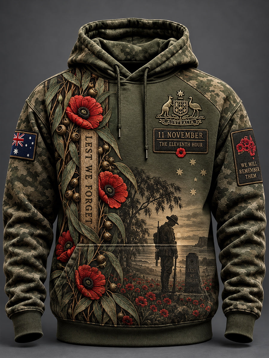 Men's Australian Veterans Remembrance Day  Oversized Drop-Shoulder Hoodie with Pockets