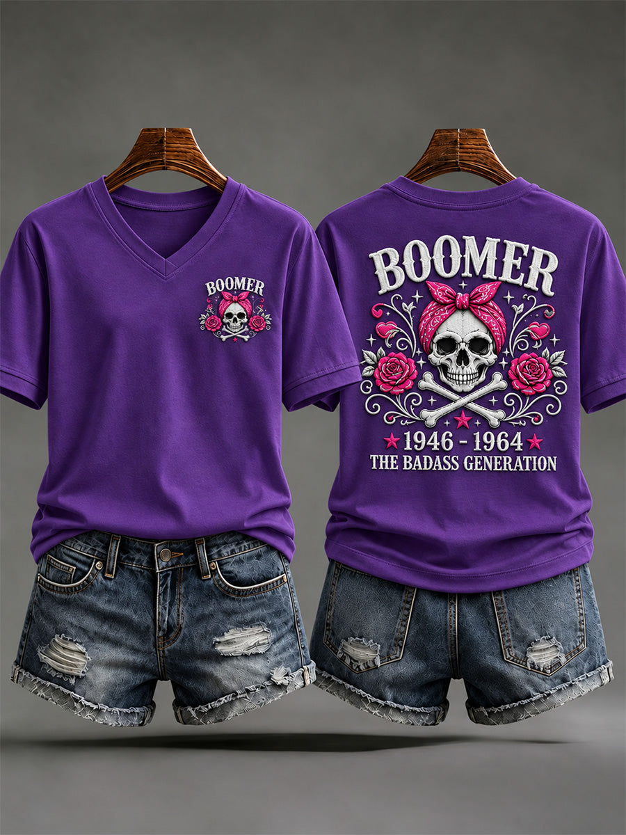 Women's Boomer The Badass Generation Before All You Sissies Were Born Print V-Neck Tee