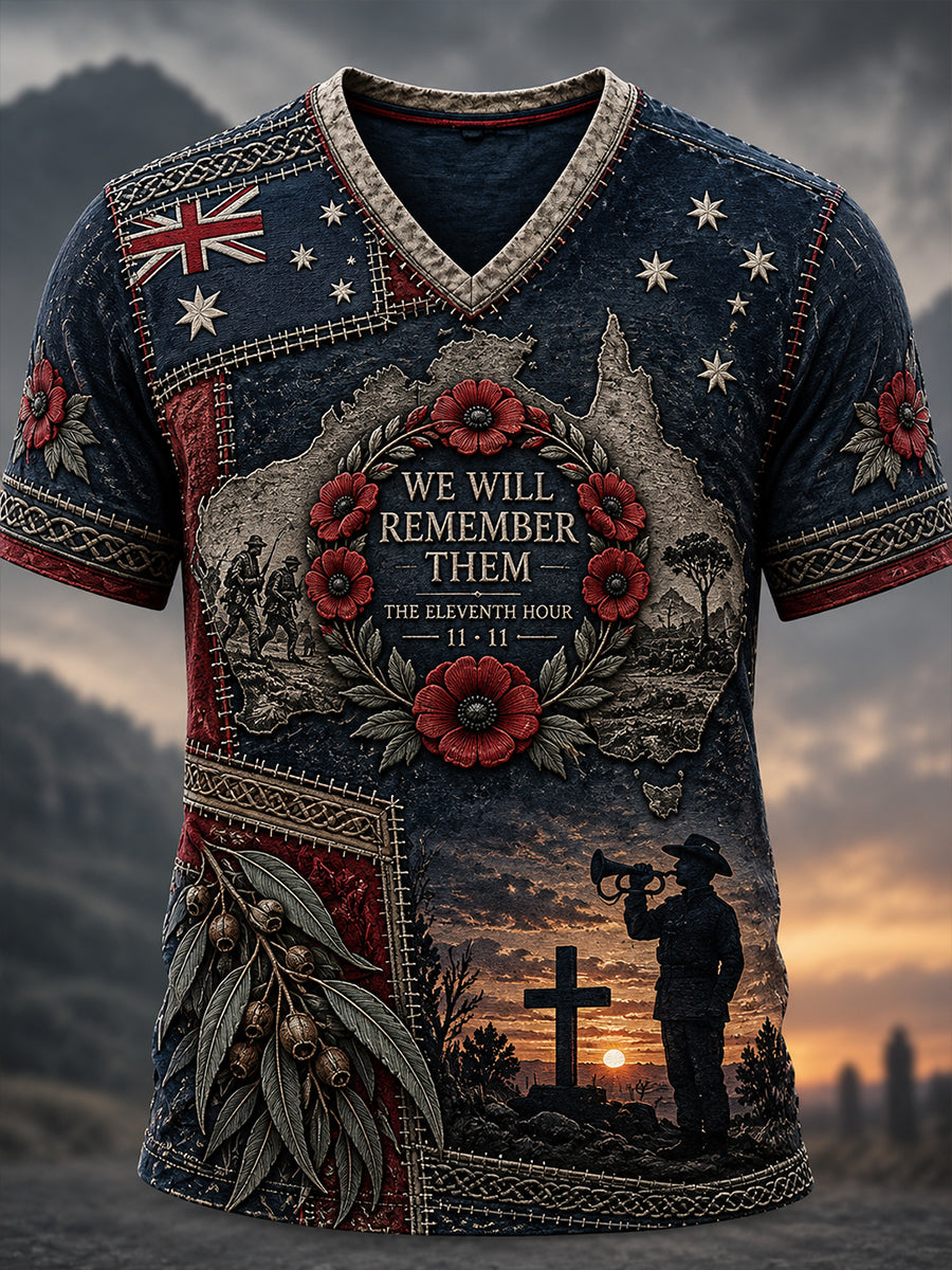 Men's Australian Veteran Remembrance Day V-neck T-shirt