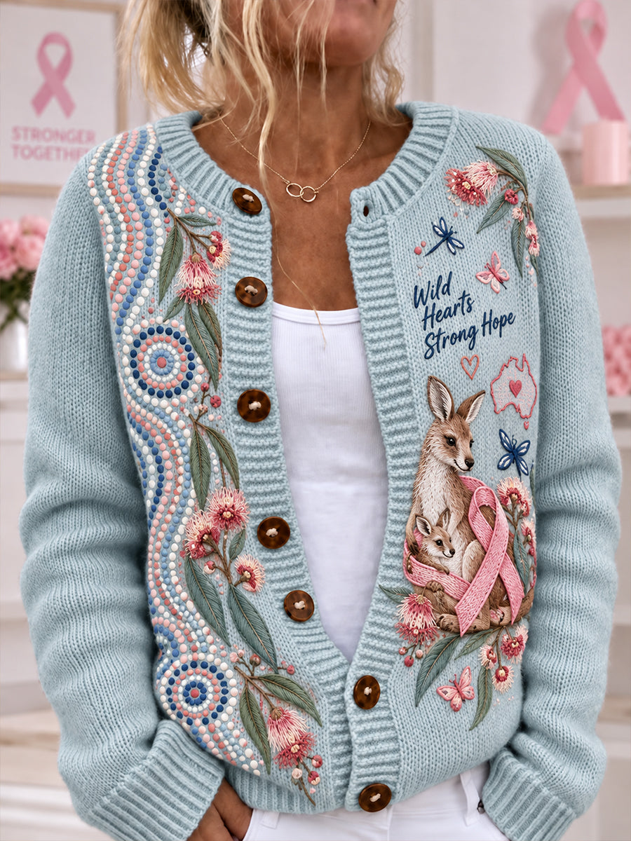 Women's Breast Cancer Awareness in Australia  Print Button Cardigan