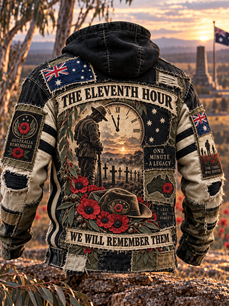 Men's Australian Veterans Remembrance Day  Oversized Drop-Shoulder Hoodie with Pockets