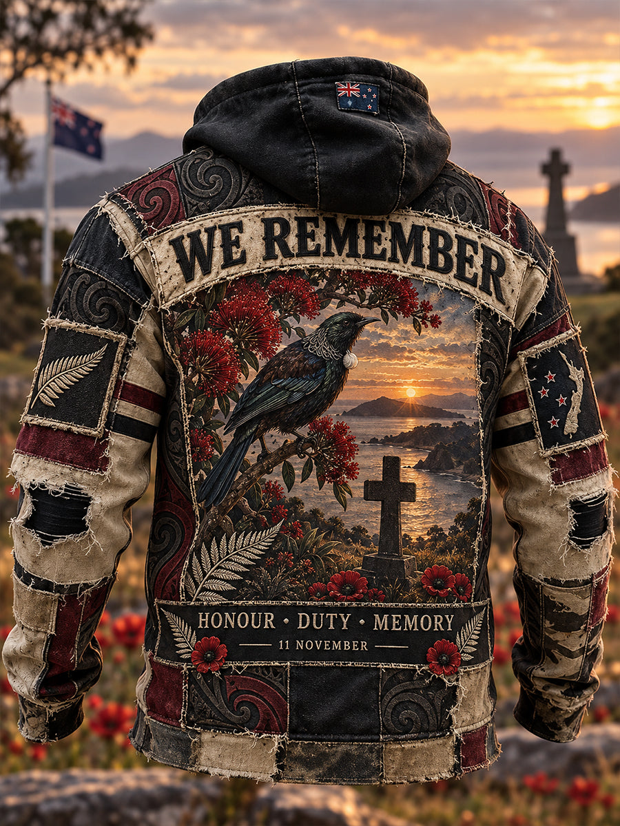Men's New Zealand Veterans On Remembrance Day  Zip-Up Hoodie