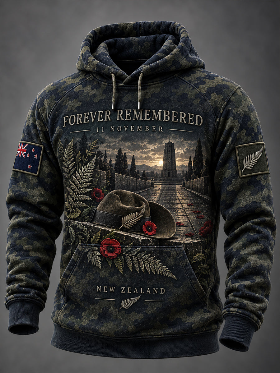 Men's New Zealand Veterans On Remembrance Day  Oversized Drop-Shoulder Hoodie with Pockets