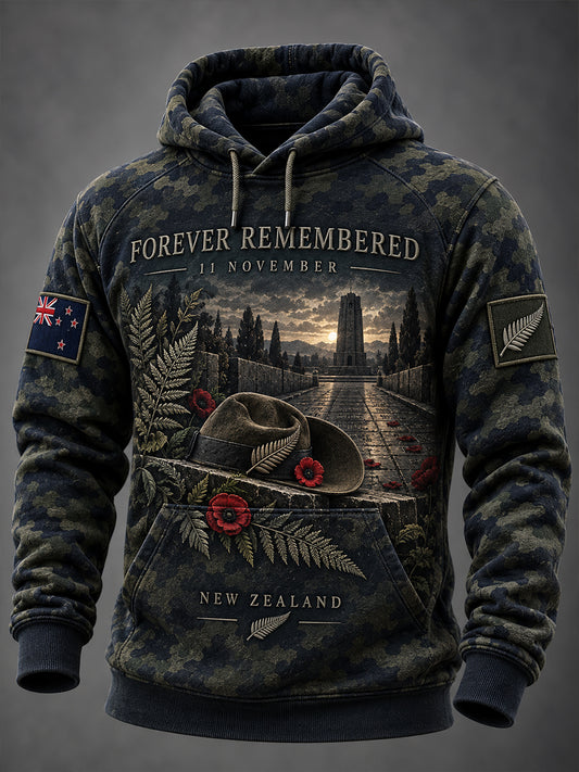 Men's New Zealand Veterans On Remembrance Day  Oversized Drop-Shoulder Hoodie with Pockets