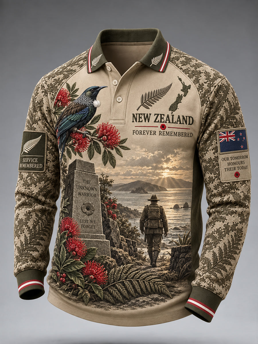 Men's New Zealand Veteran Remembrance Day  Waffle Long Sleeve T-Shirt