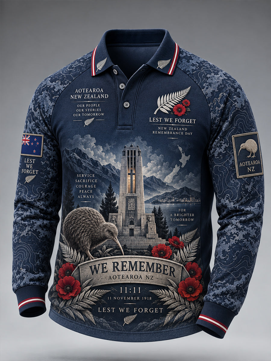Men's New Zealand Veteran Remembrance Day  Waffle Long Sleeve T-Shirt