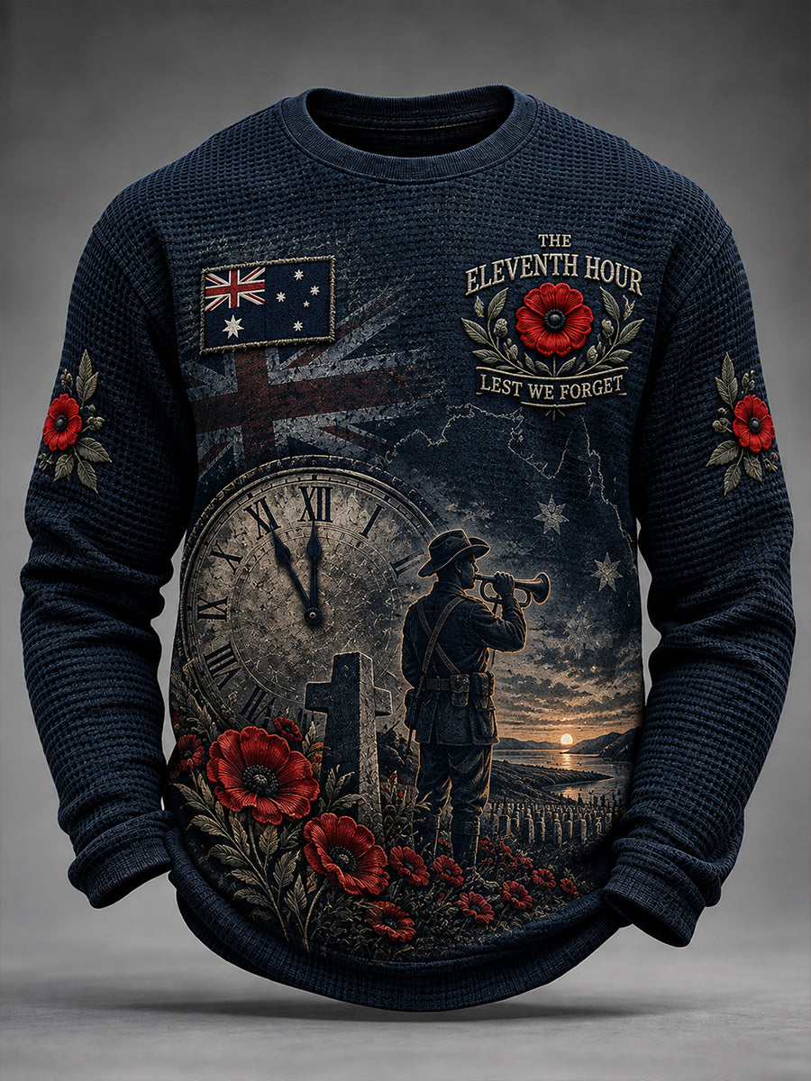 Men's Australian Veterans Remembrance Day Waffle Long Sleeve T-Shirt