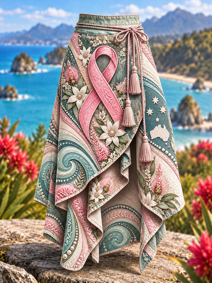 Women's  Australian Breast Cancer Awareness Art Printed Irregular Skirt