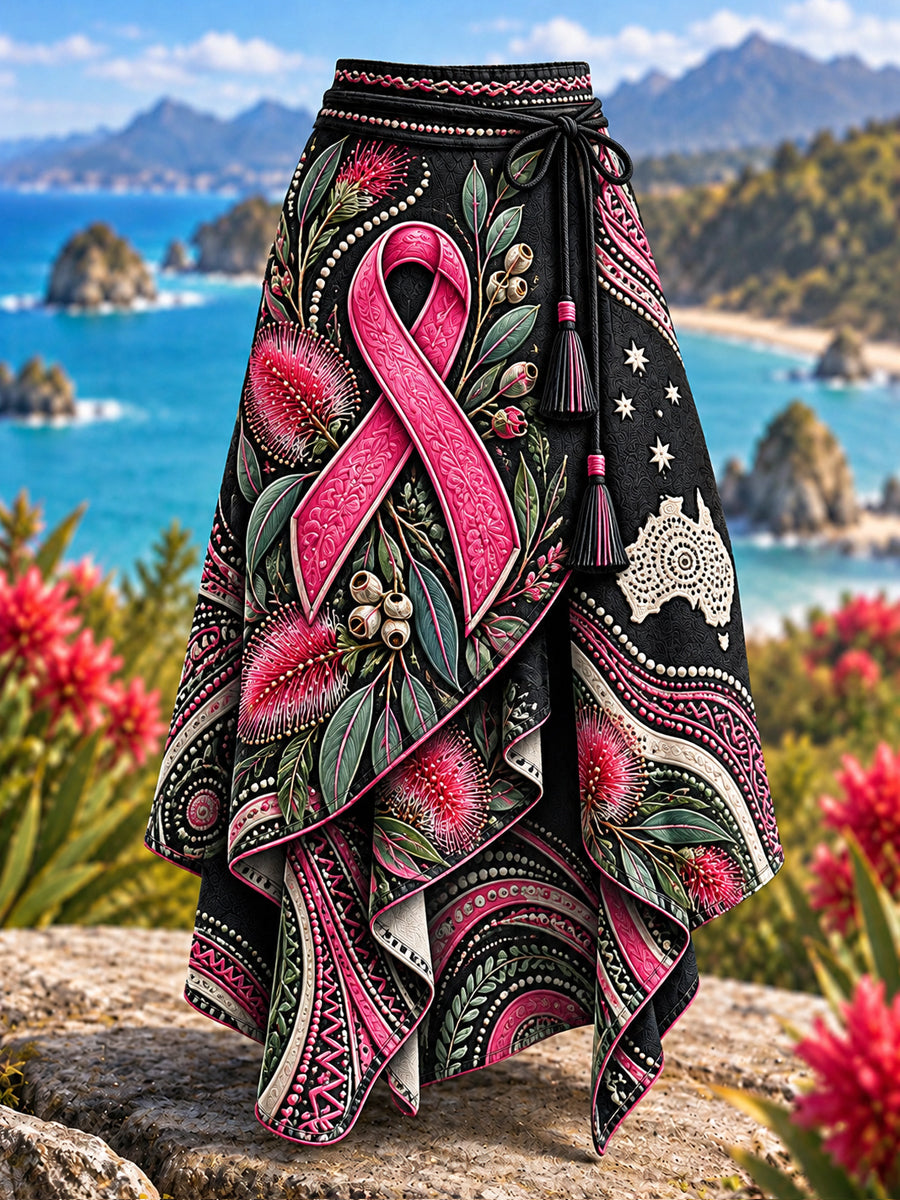 Women's  Australian Breast Cancer Awareness Art Printed Irregular Skirt