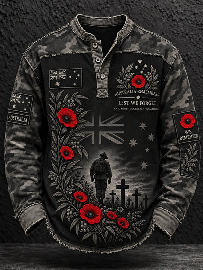 Men's Remembrance Day in Australia  Printed Casual Button T-Shirt