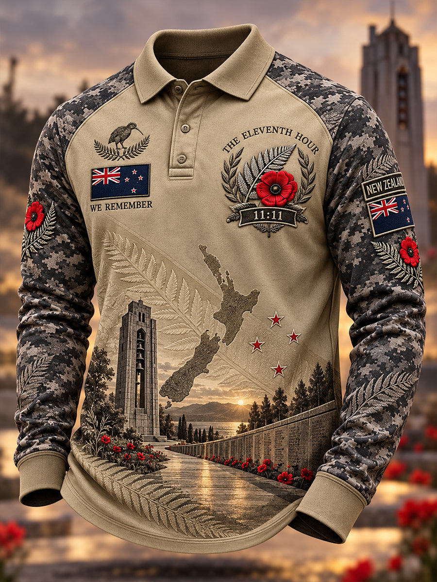 Men's New Zealand Veterans Remembrance Day Waffle Long Sleeve T-Shirt