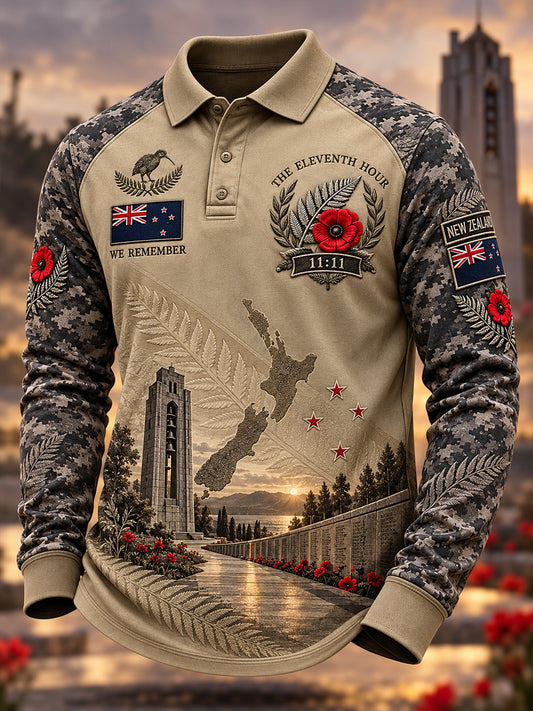 Men's New Zealand Veterans Remembrance Day Waffle Long Sleeve T-Shirt